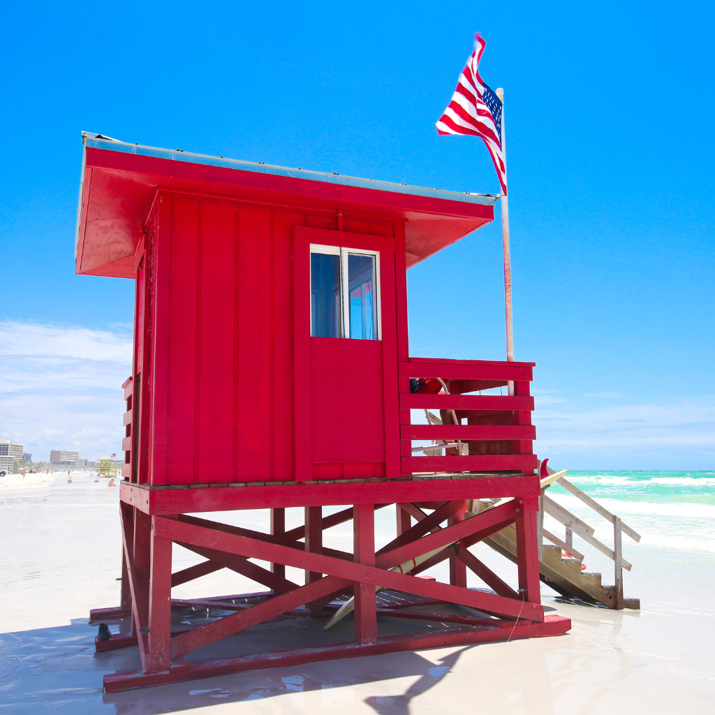 Red lifeguard tower on Siesta Key beach